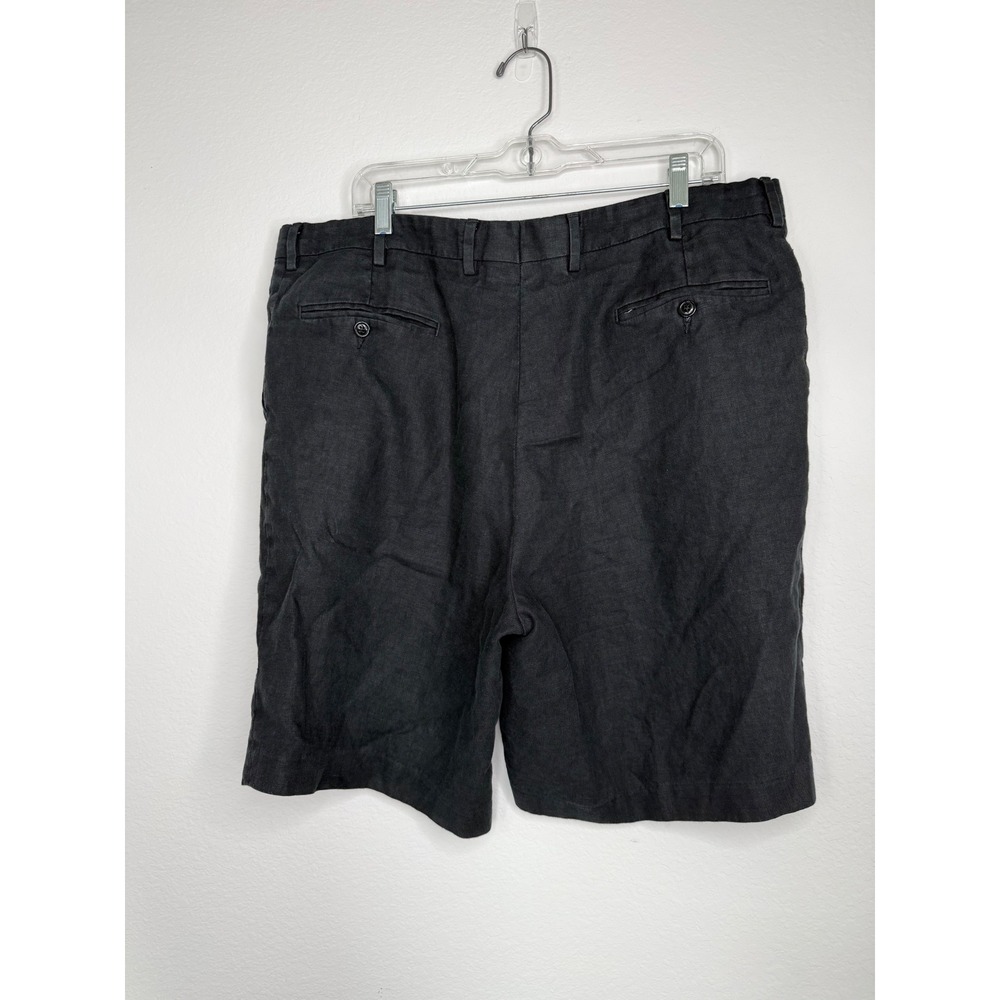 Mens Black 100% Linen Pleated Shorts Size 40 Regular Lightweight Summer Casual - Picture 5 of 9